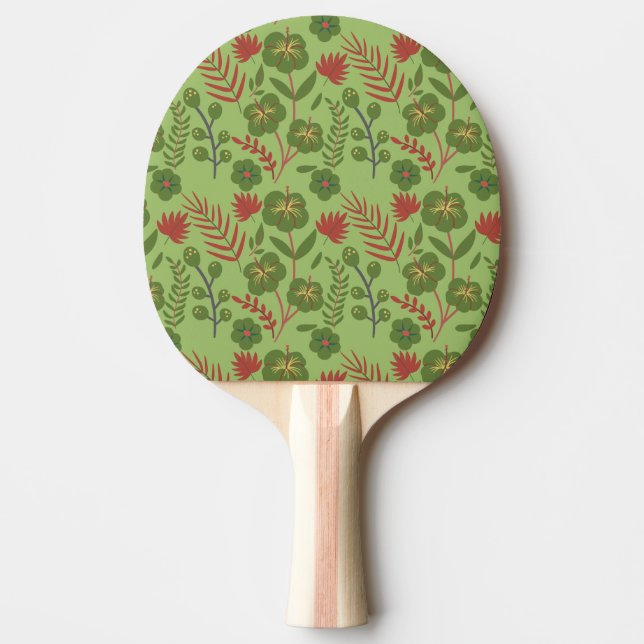 Green floral seamless pattern flower, branch, leaf ping pong paddle (Front)