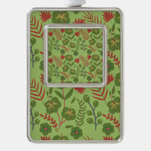 Green floral seamless pattern flower, branch, leaf silver plated framed ornament