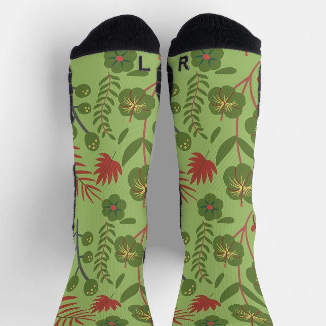 Green floral seamless pattern flower, branch, leaf socks (Top)