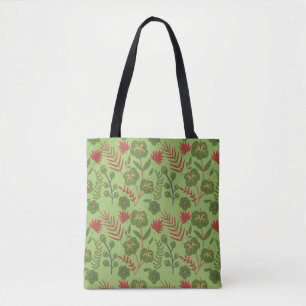 Green floral seamless pattern flower, branch, leaf tote bag