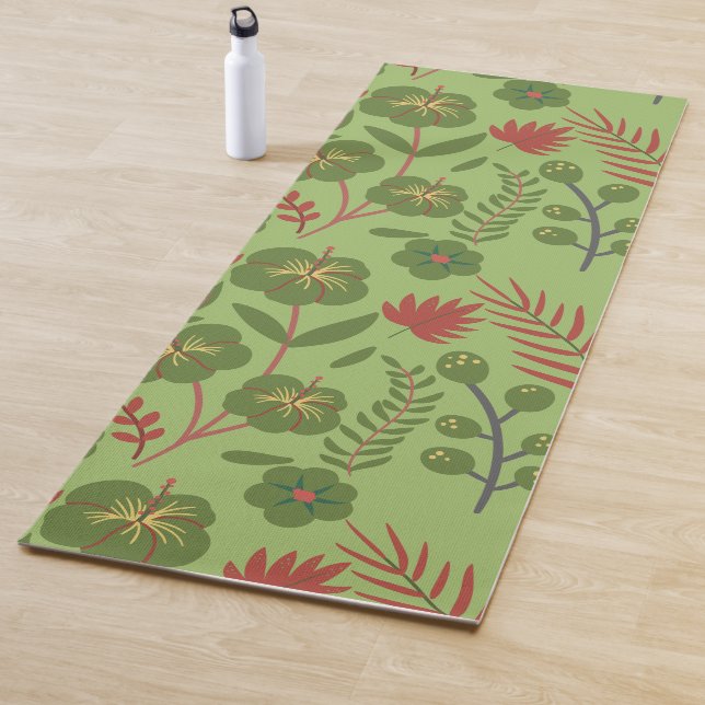 Green floral seamless pattern flower, branch, leaf yoga mat (In Situ)