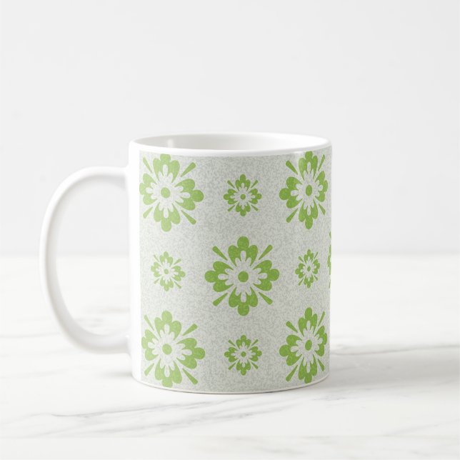 Green floral shapes pattern coffee mug (Left)