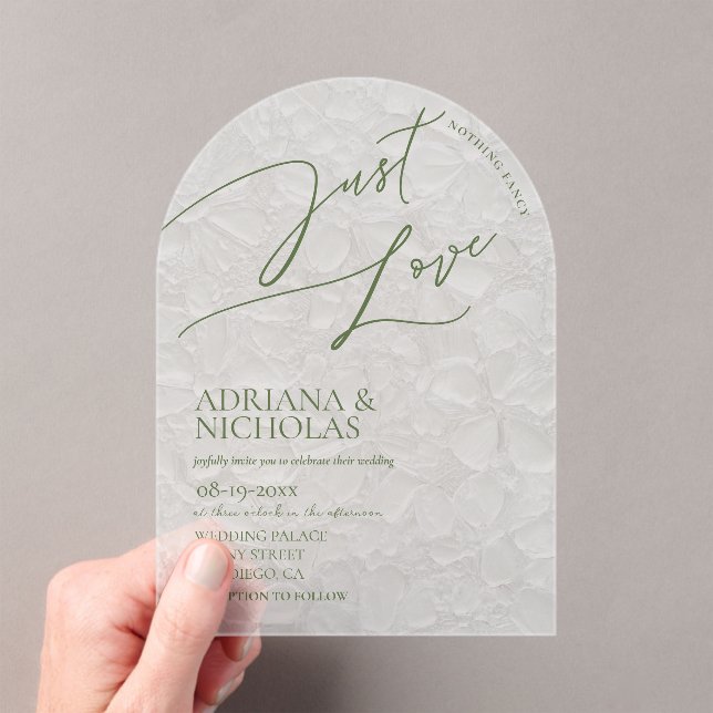 Green Floral Simple Nothing Fancy  Wedding Acrylic Invitations (Insitu (Handheld))