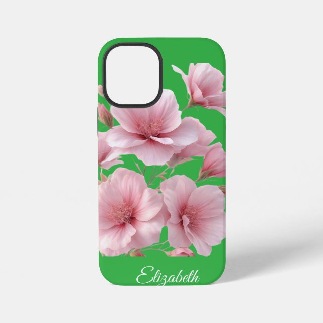 Green Floral Soft Pink Flowers Elegant iPhone Case (Back)