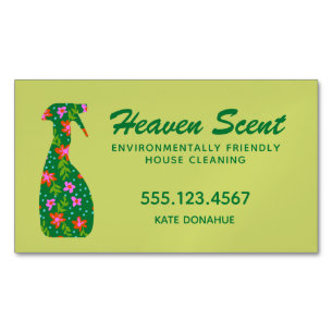 Green Floral Spray Bottle House Cleaner Business C Magnetic Business Card