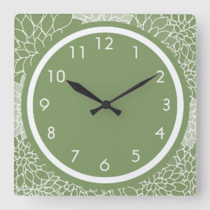 Green Floral Square Wall Clock