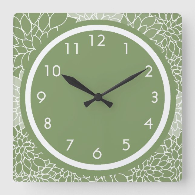 Green Floral Square Wall Clock (Front)