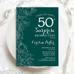 Green Floral Surprise 50th Birthday Party Invitation<br><div class="desc">Teal Green Surprise 50th Birthday Party Invitation. Minimalist modern design featuring botanical accents and typography script font. Simple floral invite card perfect for a stylish female surprise bday celebration. Can be customised to any age. Printed Zazzle invitations or instant download digital template.</div>