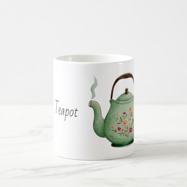 Green Floral Teapot Coffee Mug (Center)