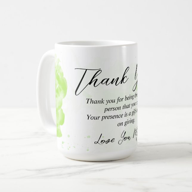 Green Floral Thank You Mom Gift Idea Coffee Mug (Front Left)