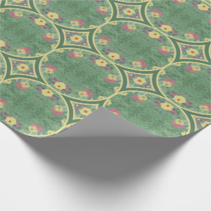 Green Floral Tile Birthday Wrapping Paper