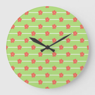 Green Floral Tiles Large Clock
