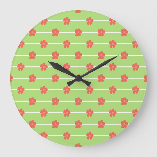 Green Floral Tiles Large Clock (Front)