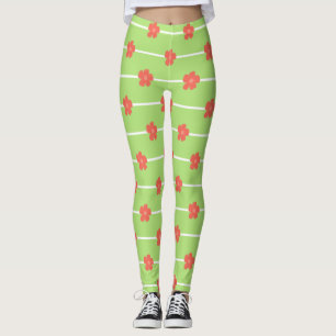 Green Floral Tiles Leggings