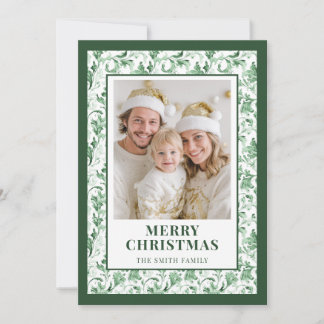 Green Floral Toile Christmas Photo Holiday Card