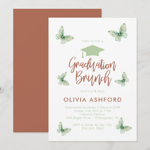 Green Floral Trendy Brunch graduation Invitation