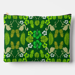 Green Floral Tropical Fruit Patterned Accessory Pouch