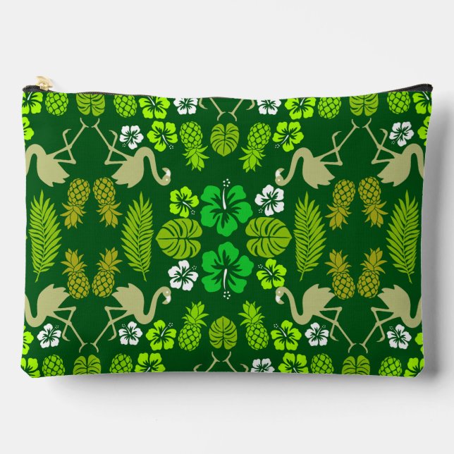 Green Floral Tropical Fruit Patterned Accessory Pouch (Front)