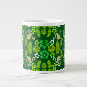 Green Floral Tropical Fruit Patterned Large Coffee Mug
