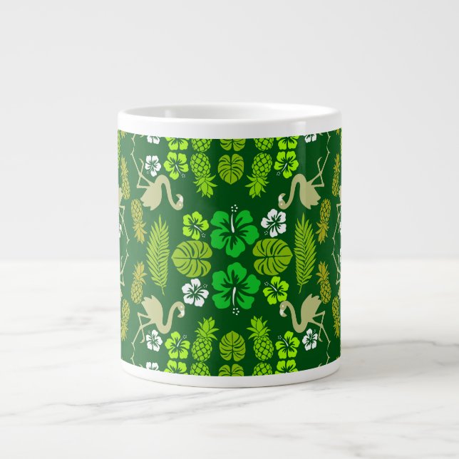 Green Floral Tropical Fruit Patterned Large Coffee Mug (Front)