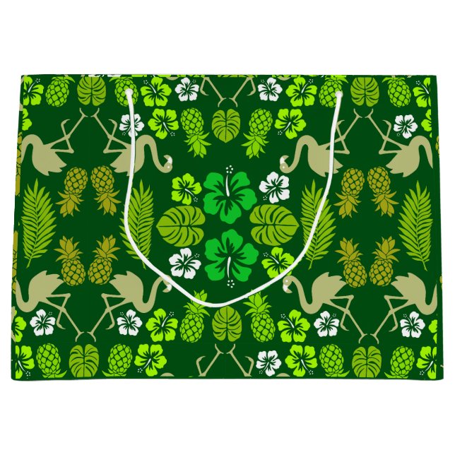 Green Floral Tropical Fruit Patterned Large Gift Bag (Front)