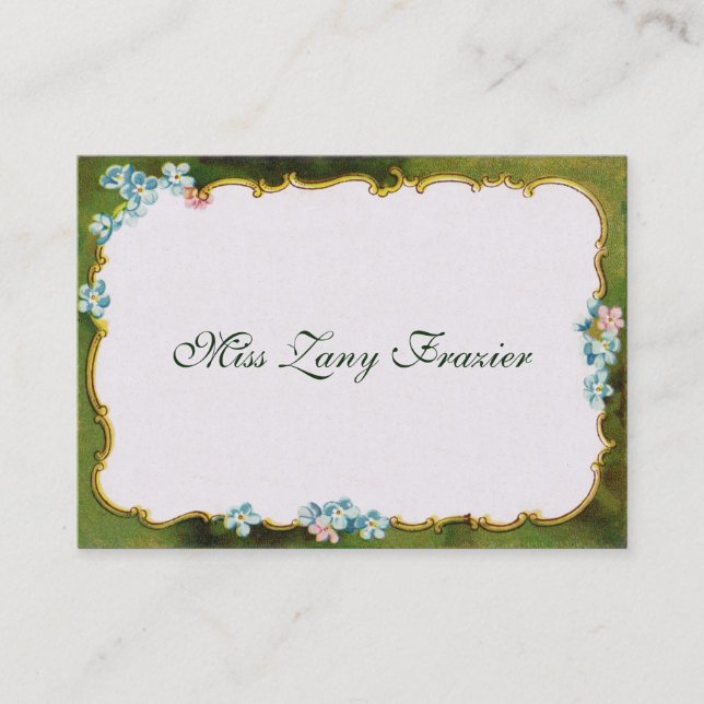 Green Floral Vintage French Social Calling Card (Front)