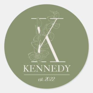 Green Floral Vintage Monogram initial K  Classic Round Sticker