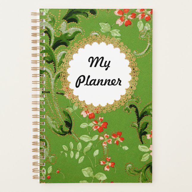 Green Floral Vintage Pattern Personal Planner (Front)