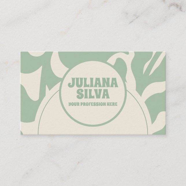 Green Floral Vintage with QR Business Card (Front)