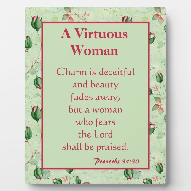 Green Floral Virtuous Woman Plaque (Front)