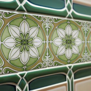 Green Floral Wall Decor Art Nouveau Backsplash Tile