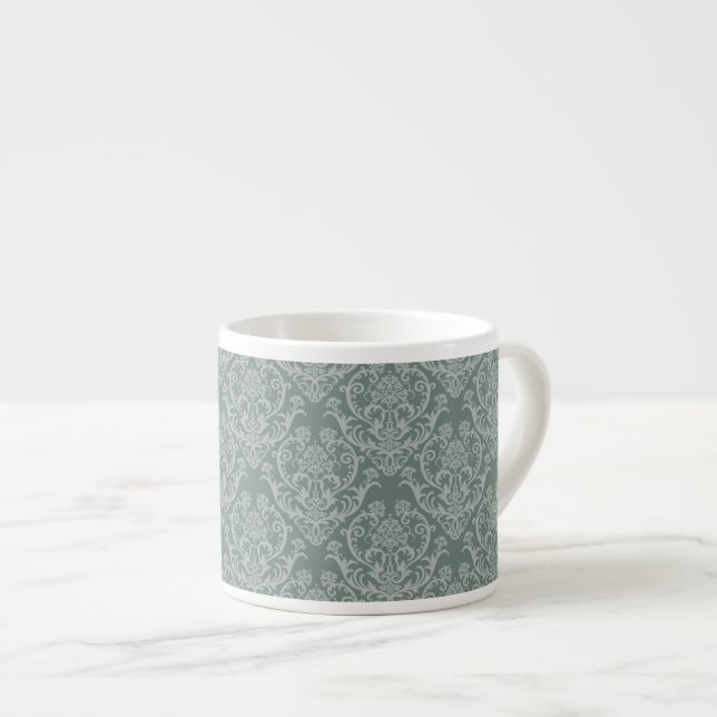 Green floral wallpaper espresso cup (Front Right)