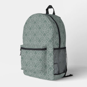 Green floral wallpaper printed backpack