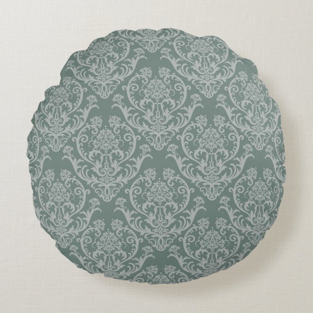 Green floral wallpaper round cushion (Front)