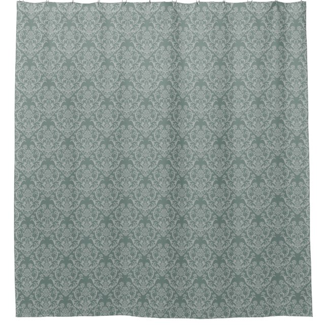 Green floral wallpaper shower curtain (Front)