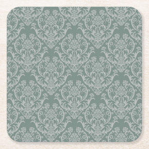Green floral wallpaper square paper coaster