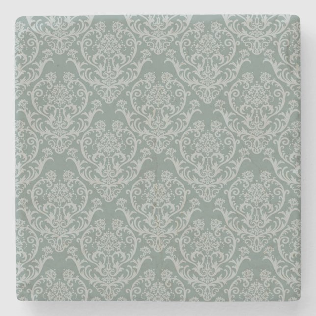 Green floral wallpaper stone coaster (Front)