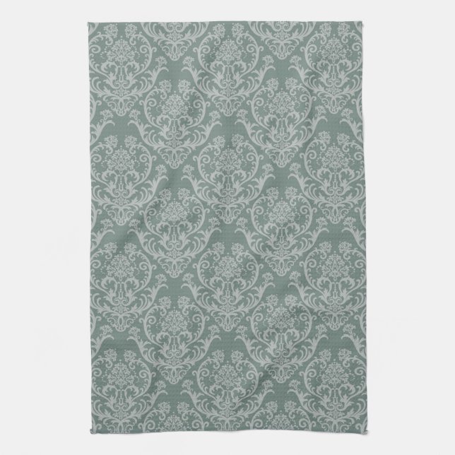 Green floral wallpaper tea towel (Vertical)