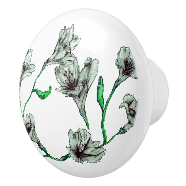 Green Floral Watercolor Ceramic Knob (Right)