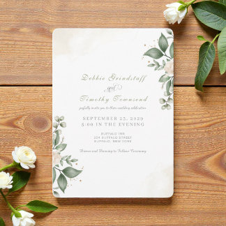 Green Floral Watercolor Frame Wedding Invitation 