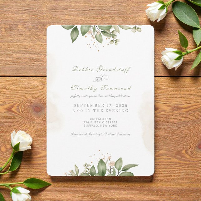 Green Floral Watercolor Frame Wedding Invitation  (Creator Uploaded)