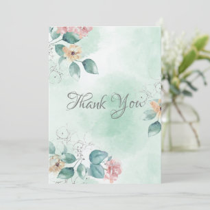Green Floral Watercolor Wedding Thank You Card