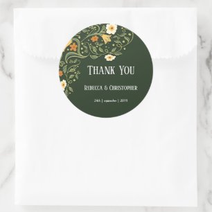 Green Floral Wedding Classic Round Sticker