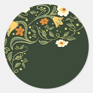 Green Floral Wedding Classic Round Sticker