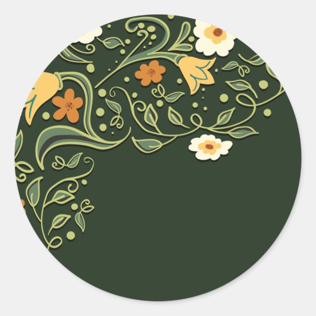 Green Floral Wedding Classic Round Sticker (Front)