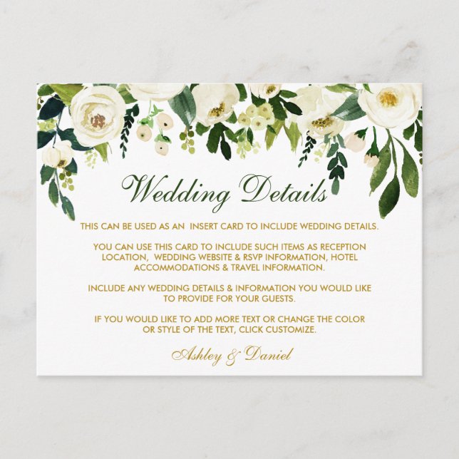 Green Floral Wedding Details Insert Card (Front)