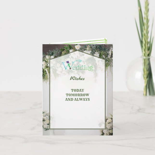 Green Floral Wedding Greetings Wishing Congrates Thank You Card (Front)
