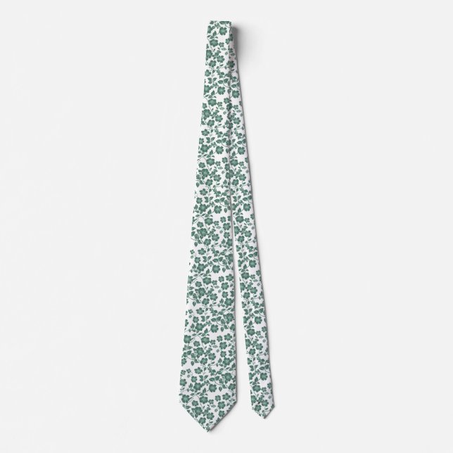 Green Floral Wedding Groomsmen Groom Gift Tie (Front)