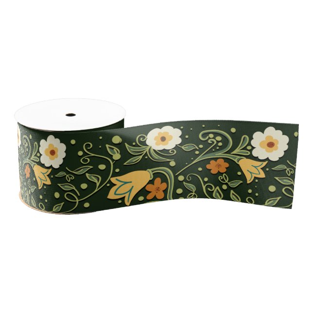Green Floral Wedding Grosgrain Ribbon (Spool)