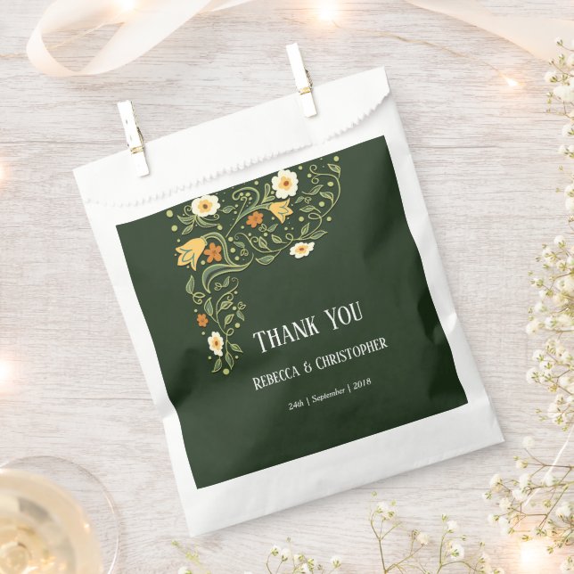 Green Floral Wedding Guest Favour Bags (Clipped)